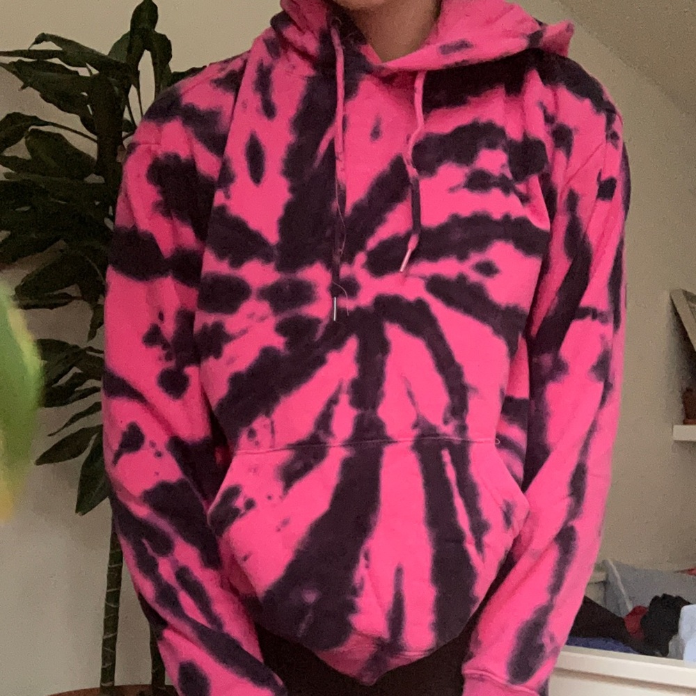 Black and Pink Tie Dye Hoodie